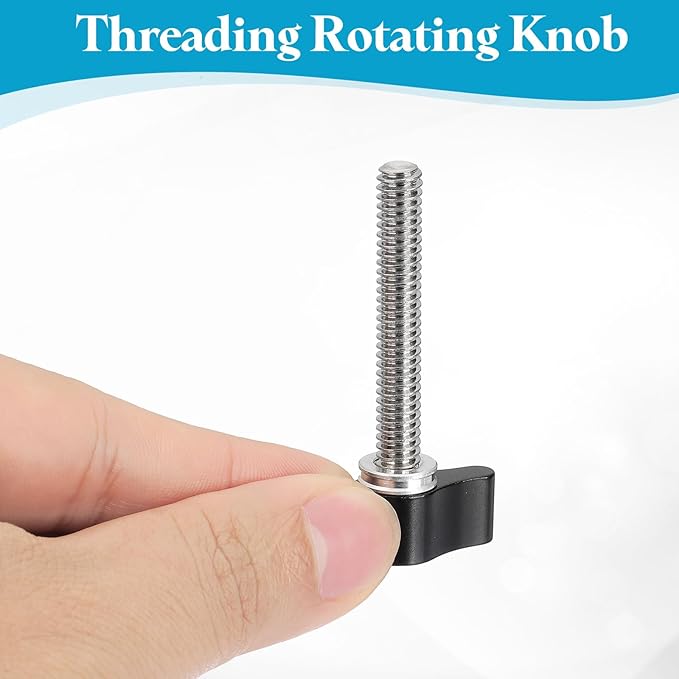 PATIKIL Clamping Screw Knob 1/4" x 2.13", 2Pcs Aluminum Alloy t Shaped Camera Thumb Screws for DSLR Flash Bracket Light Stand Adapter Action Sports Camera Mounting System, Black