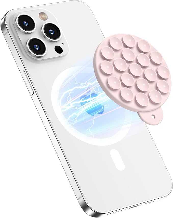 Magnetic Suction Cup Phone Mount, Compatible with MagSafe, Silicone Octo Cup Buddy Sticky Grip Holder for iPhone and Android, Removable Hands-Free Selfie/Video for TikTok, Lovely Pink