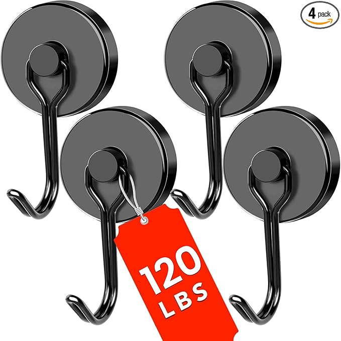 DIYMAG Black Magnetic Hooks Strong Magnetics Heavy Duty 2026 Cruise Cabin Ship Essentials Magnet Hook with Metal Hanger for Hanging Refrigerator Home Kitchen Office 4Pack