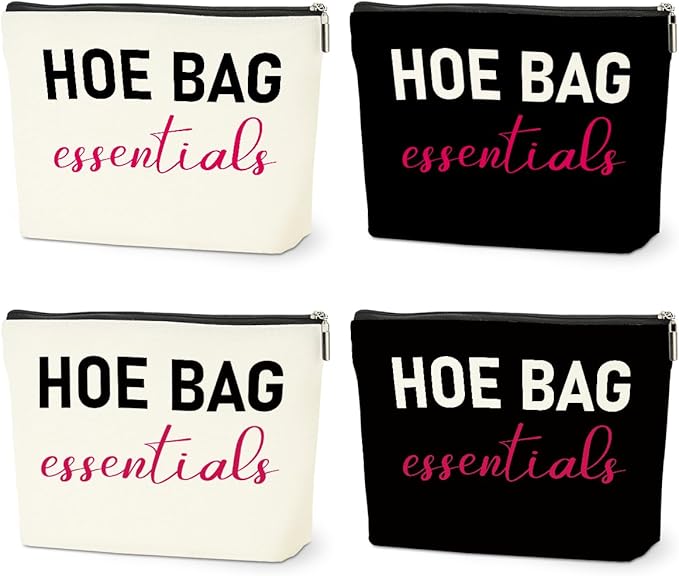 4 PCS Funny Gifts for Women Makeup Bag, Birthday Fun Hostess Gift for Women Girls Friends Cosmetic Bags Gag Gifts Girls Weekend Overnight Makeup Funny Travel Pouch, Black White