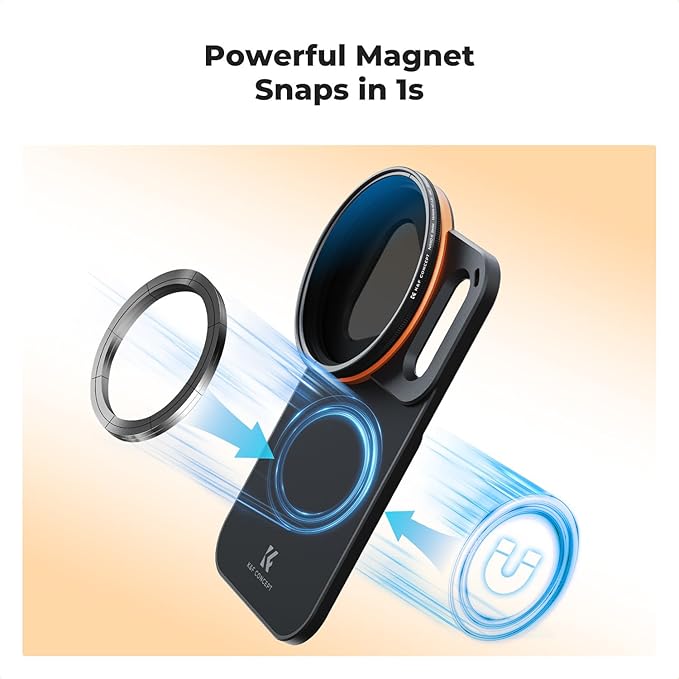 K&F CONCEPT Double-Sided Magnetic Lens Filter Mount Adapter with 58mm Variable ND2-32 Filter, Compatible with iPhone 17 Pro and 58mm Threaded Filters, VND Filter Compatible with iPhone Camera Lens