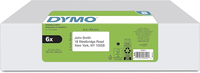 DYMO Authentic LW Standard Shipping Labels for LabelWriter Label Printers, White, 2-1/8" x 4", 6 rolls of 220 (1320 Total)
