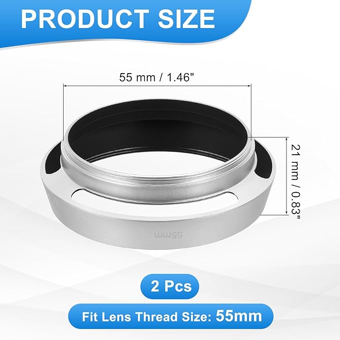 PATIKIL 2 Pcs 55mm Lens Hood, Universal Metal Hollow Curved Screw-in Vented Lens Hoods for Fujifilm for Pentax, Silver