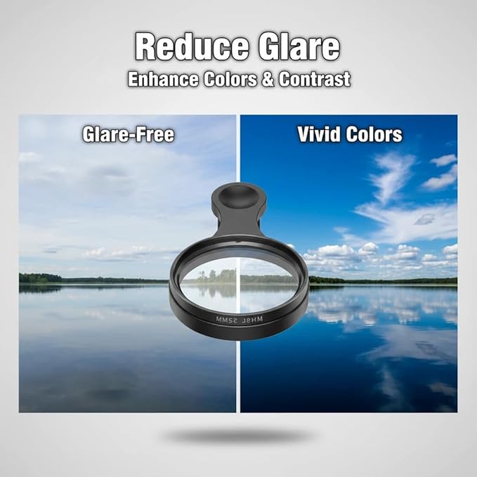 52mm Clip-on CPL Phone Camera Lens Filter Kit, Circular Polarizer Polarizing Filter Compatible with iPhone 17 16 15 14 13 12 11