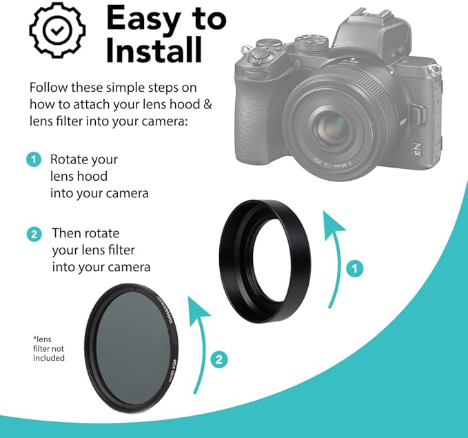 Foto&Tech Metal Lens Hood for Nkon NKKOR Z 40mm f/2, Z 28mm f/2.8, Z 28mm f/2.8 (SE) Lens,Screw Hood, Compatible with 52mm UV Filters and 52mm Lens Cap