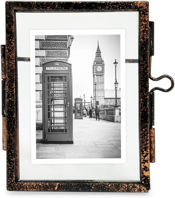 Isaac Jacobs 2x3, Antique Bronze, Vintage Style Brass and Glass, Metal Floating Picture Frame (Vertical) with Locket Closure, for Photos, Art, & More, Tabletop Display (2x3 Antique Bronze)