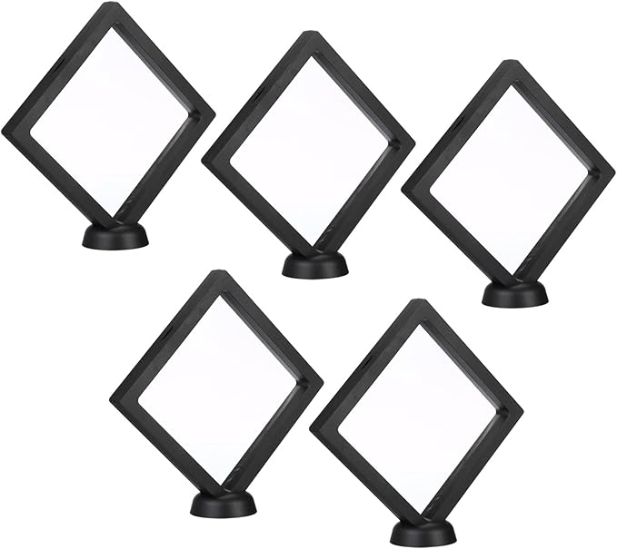 PATIKIL 5.5" x 5.5" 3D Floating Display Case, 5 Pack Coin Display Suspension Frame Holder with Stand Base for Jewelry Specimens Medallion, Black