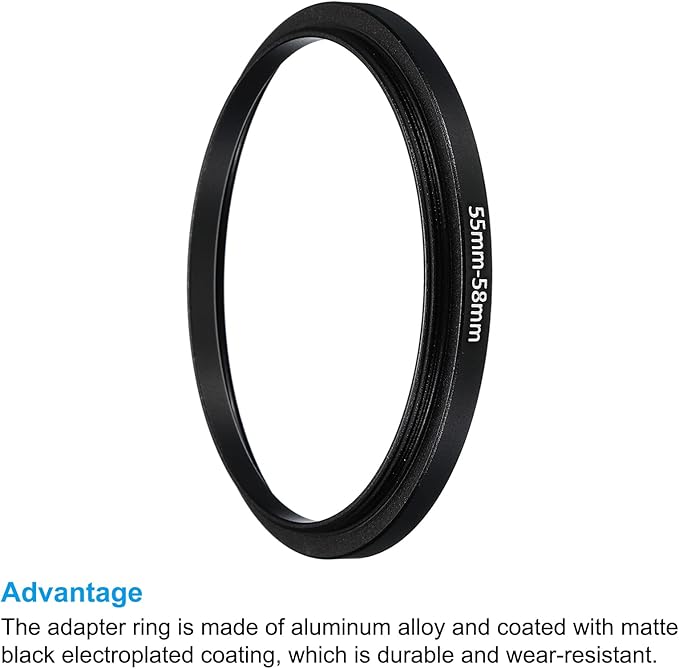 PATIKIL 55mm-58mm Metal Step Up Ring, 2 Pack Camera Lens Filter Adapter Ring Aluminum Filter Adapter Ring for Camera Lenses Hood, Black