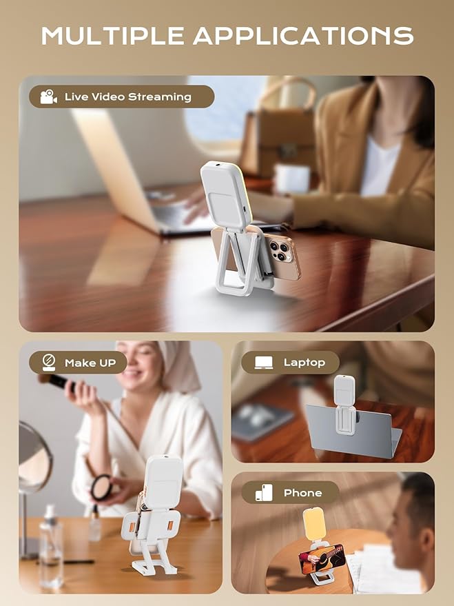 82 LED Selfie Light with Stand and Phone Holder – 10" Portable Phone Fill Light Clip for iPhone & Laptop [3 Light & 14 RGB Modes], Rechargeable Ring Light for Video Recording, Makeup, Live Stream