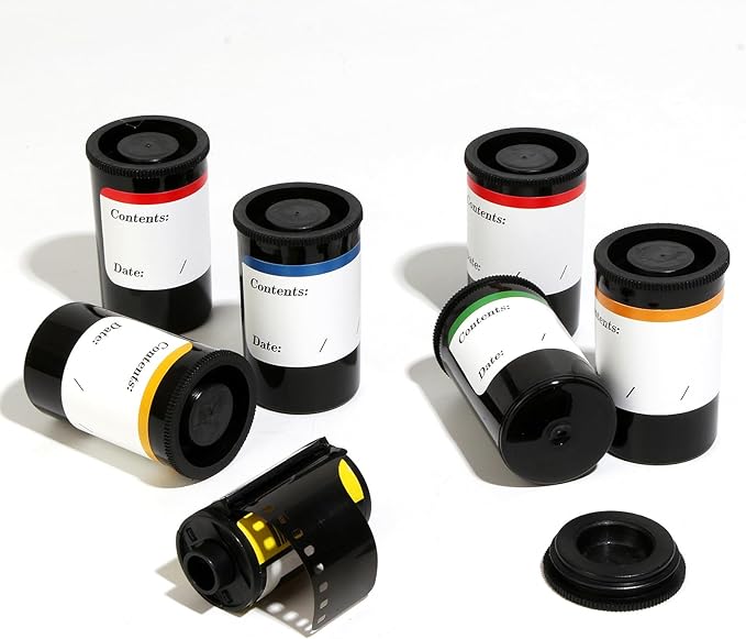 35mm Film Negative Canisters with Caps 10pcs Film Storage Canister Comes with 10 Labels to Record the Subject of the Negatives