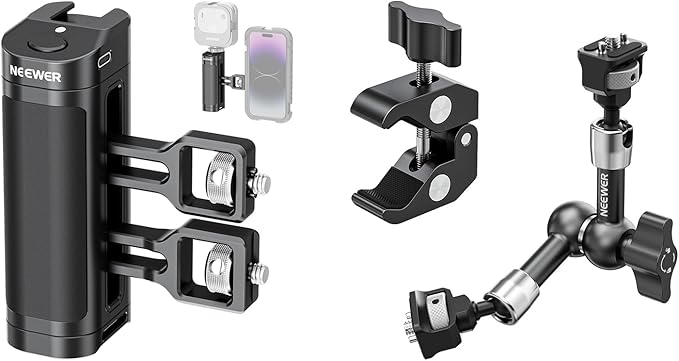 NEEWER Side Handle Grip with Wireless Remote Control Button Shutter Trigger for Smartphone Cage Video Rig, 7" Articulating Magic Arm Clamp Mount with Super Clamp Included