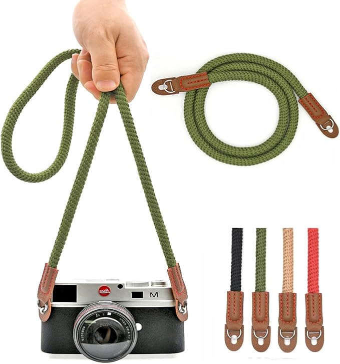 Camera Rope Strap 100cm Soft Cotton Camera Strap Vintage Neck Shoulder Belt Strap for Mirrorless and DSLR Camera. (Army Green)
