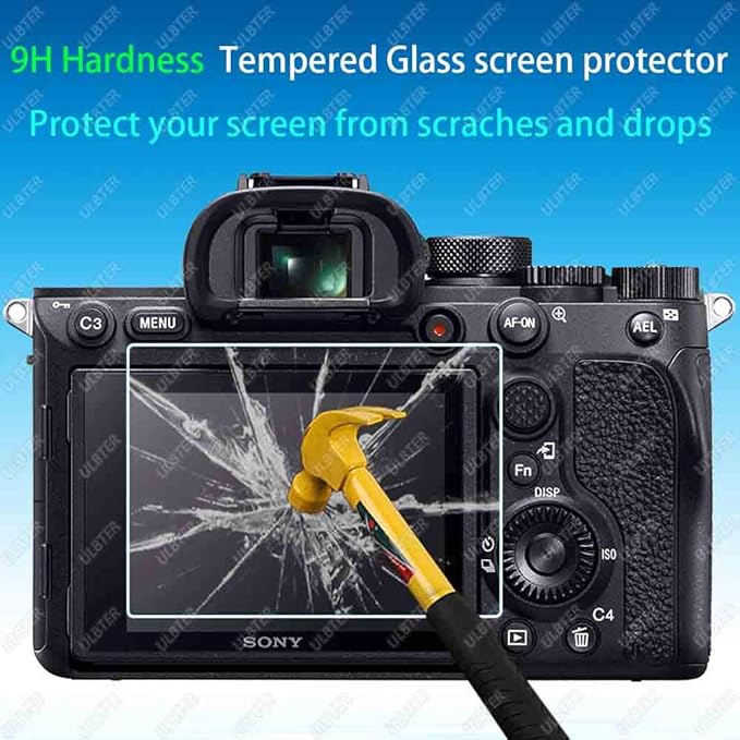 ULBTER Screen Protector for Sony alpha a7II A7III A7 III A7 II A7R IV A7R III A7R II & Hot Shoe Cover [3+2Pack] 0.3mm 9H Hardness Tempered Glass Cover Anti-Scrach Anti-Fingerprint Anti-Bubble