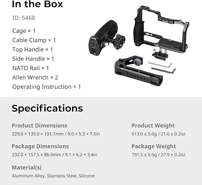 SmallRig ZR Camera Cage Kit for Nikon ZR, Full Cage with Rotatable NATO Rail Side Handle, Top Handle for ARRI and Cable Clamp for HDMI, Built-in Cold Shoe and Quick-Release Plate for Arca - 5468