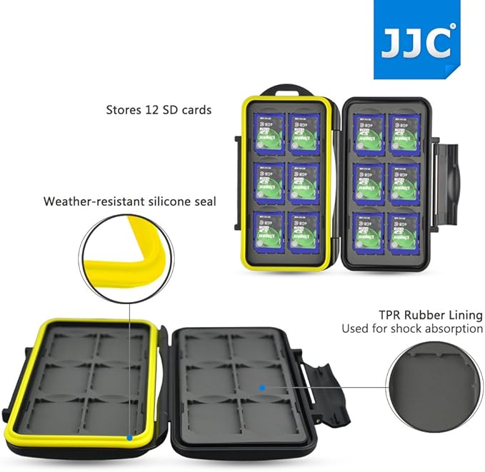 JJC MC-SD12 Water Resistant Holder Storage Memory Card Case fits 12 SD Cards