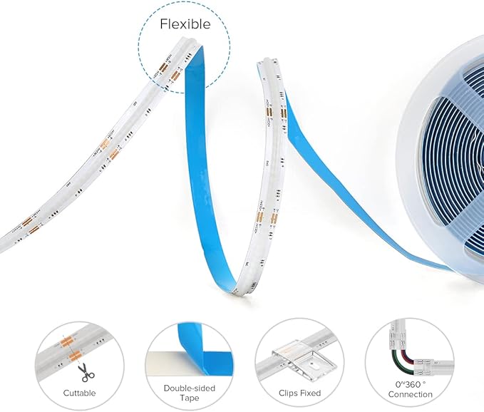 BTF-LIGHTING FCOB COB RGB LED Strip 840LED/m DC24V Color Changing Flexible High Density Uniform Light 16.4FTx2 Total 32.8FT 10mm Width for Indoor Decor(No Adapter or Controller)