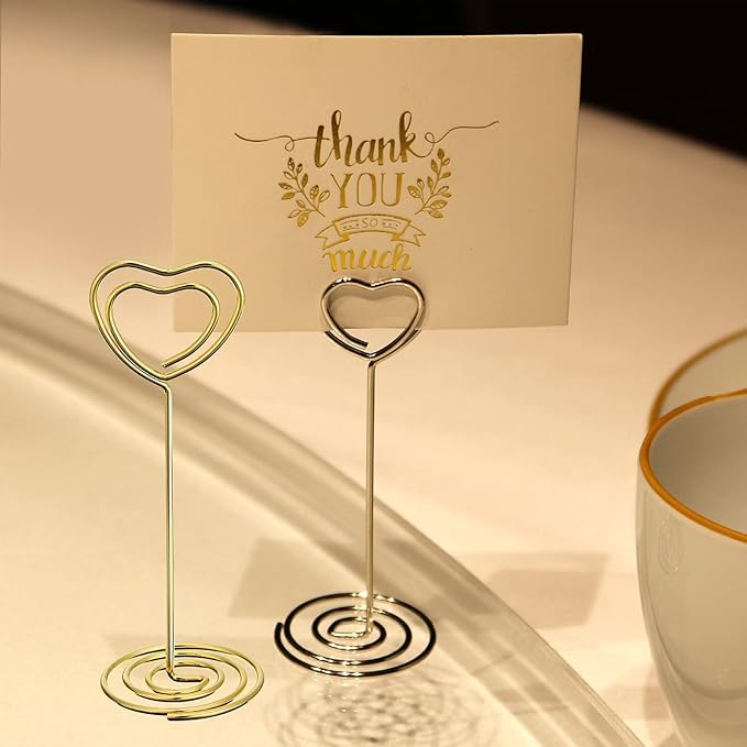 Table Number Holder – YQBOOM 20 Pack 3.35inch Wedding Table Name Card Holder Round Shape Craft Wire Clip Note Photo Memo Stand – Gold