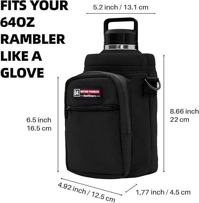 NATURE PIONEOR Water Bottle Holder with Adjustable Strap - Half/One Gallon (64/128oz) Insulated Water Bottle Sling Carrier with Phone Pocket & Paracord Handle, Outdoor Camping, Hiking, Gym