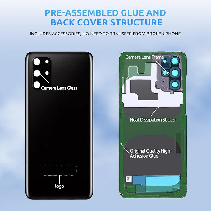 Back Glass Replacement for Samsung Galaxy S20+ Plus SM-G985 G986 Back Cover Rear Housing with Camera Lens + Repair Tool Kit Genuine Rear Glass (Blue)