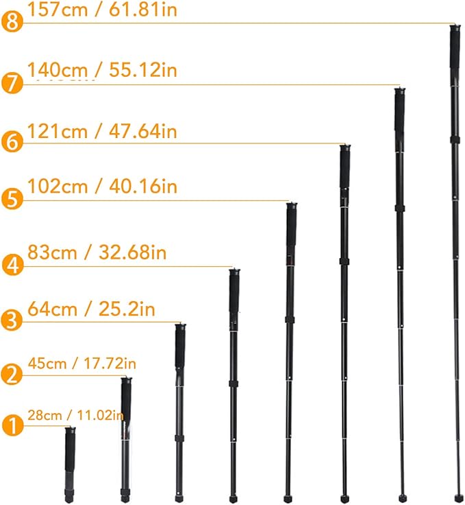 62 Inch Camera Monopod, 8 Sections Aluminum Camera Camcorder Monopod 157cm / 61.81in Portable Travel Selfie Stick DSLR Monopod, Trekking Pole for Hiking Camping