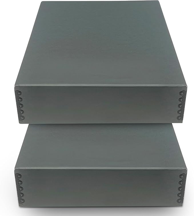 Golden State Art, Archival Storage Box, Acid-Free Drop Front Museum Box with Metal Edge for Storing Artwork Photos Documents Prints Arts and Crafts (Gray-11.75x15.25x3 Inches) Pack of 2