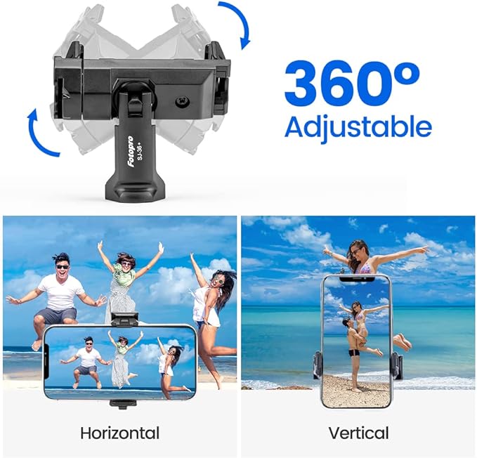 Fotopro Phone Tripod Mount Cold Shoe Rotatable Universal Cell Phone Mount Adapter for Monopod Selfie Stick Desktop Tripod Video Vlogging Photograph