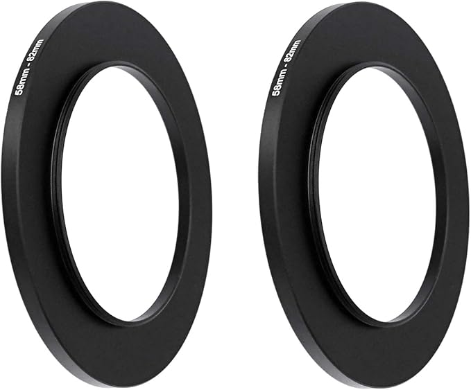 (2 Pcs) 58-82MM Step-Up Ring Adapter, 58mm to 82mm Step Up Filter Ring, 58 mm Male 82 mm Female Stepping Up Ring for DSLR Camera Lens and ND UV CPL Infrared Filters
