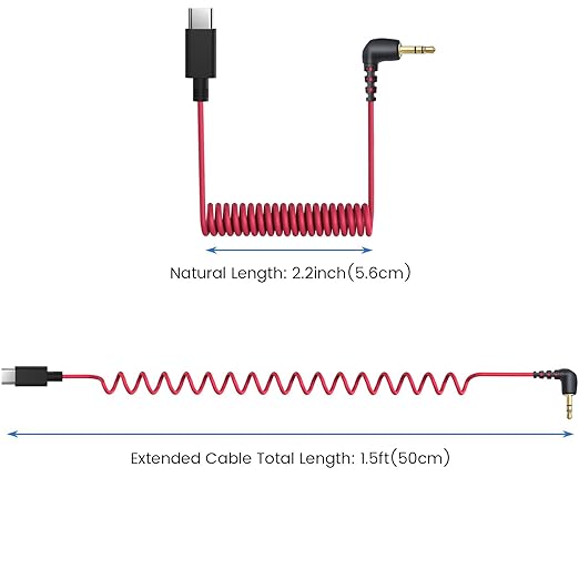 weishan USB C to 3.5mm Microphone Cable for Rode Wireless Pro, Go 2, ME and Hollyland Lark M1 M2 150 Max Duo, Coiled Audio Patch Cable Mic Cord Compatible with iPhone 17 Pro Max 16e 15 Plus