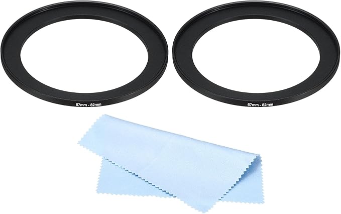 PATIKIL 67mm-82mm Metal Step Up Ring with Cleaning Cloth, 2 Pack Camera Lens Filter Adapter Ring Aluminum Filter Adapter Ring for Camera Lenses Hood, Black