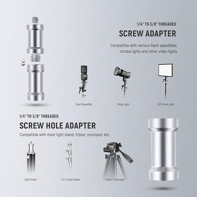 NEEWER Camera Flash Bracket H Type Mount with Umbrella Softbox Holder, 180° Swivel Adjustable Metal Light Stand Adapter with 1/4" to 3/8" Screw Adapter for Speedlite LED Light Stand Tripod (2 Pack)