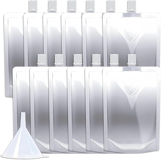 12PCS 16OZ Plastic Flasks,Reusable Drink Pouches with Funnel,Spouted Drinking Bags for Liquid Juice,Leak-Proof Food Grade for Travel Outdoor Sports Concert Cruise Events