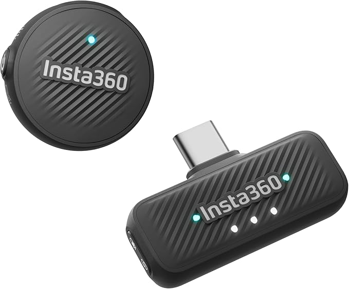 Insta360 Mic Air (1 TX + 1 RX), Noise Cancelling, 300m Range, Wireless Microphone for USB-C iPhone/Android/PC/Mac, Vlog, Streaming