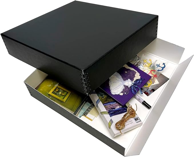 Lineco 12x12 Archival Scrapbook Storage Box, Acid Free Drop-Front Box with Removable Lid. Preserves Photos, Documents, Crafts, Cards, Magazines, Prints, Albums and Paper Projects, Black
