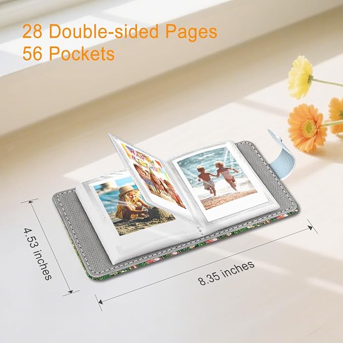 Lebrocoli Floral Garden Small Photos Album for 2x3 Inch Films, 56 Pockets Mini Cute Albums Book for Polaroid Fujifilm Instax Mini Instant Camera Printer, Kpop Photocard Pictures Binders Holders