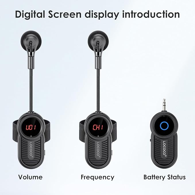 Lococo UHF Wireless Flute Microphone System: Wind Music Instruments Microphone Receiver and Transmitter, 160ft Range with Digital Screen, for Flute, Piccolo, Clarinet