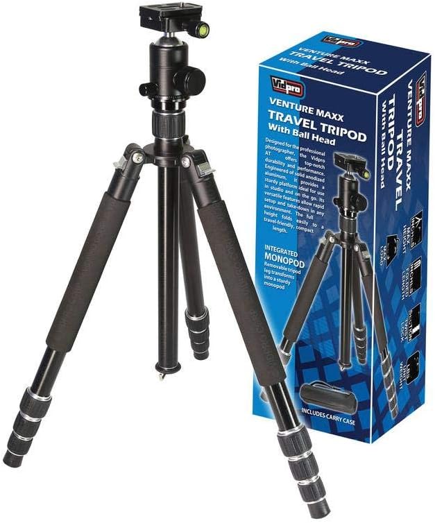 VidPro AT-72 VentureMaxx 72" Professional 4-Section Twist-Lock Aluminum Travel Tripod with Quick Release Ball Head, 20 lbs Capacity