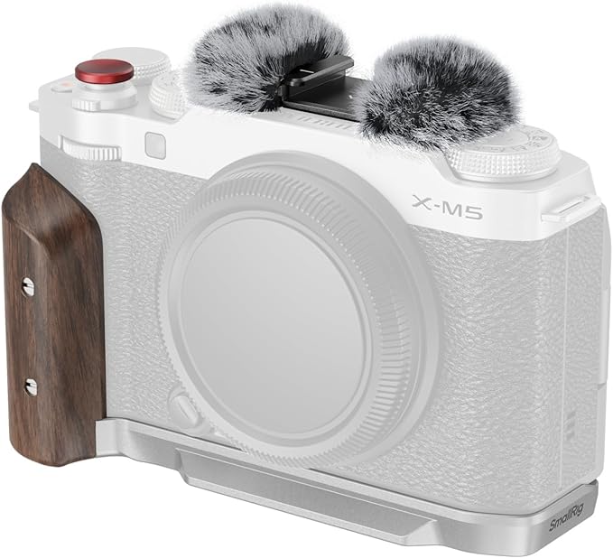 SMALLRIG X-M5 Wooden Handgrip L-Shape Grip for FUJIFILM X-M5, Built-in Quick Release Plate for Arca, Ergonomic Wood Side Handle, Include Windshield with Cold Shoe Adapter,Plate for Arca (Silver)-5261