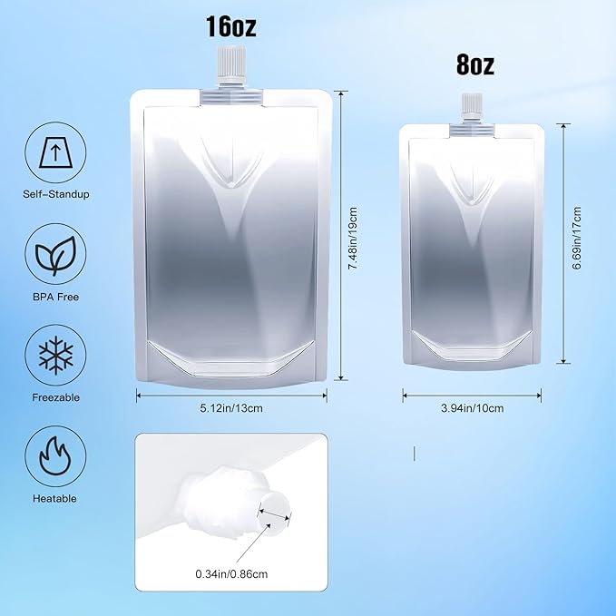 10PCS 8OZ&16OZ Plastic Flasks,Reusable Drink Pouches, Spouted Drinking Bags for Beverage Juice,Leak-Proof Food Grade for Travel Outdoor Sports Concert Cruise Events