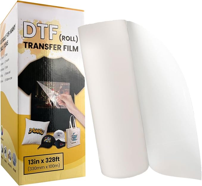 DTF Transfer Film Roll 13 Inch x 328 FT, Clear Transfer Paper & Sublimation Paper for Inkjet Printer, PET Heat Transfer Paper Direct Print on T-Shirts/Textiles