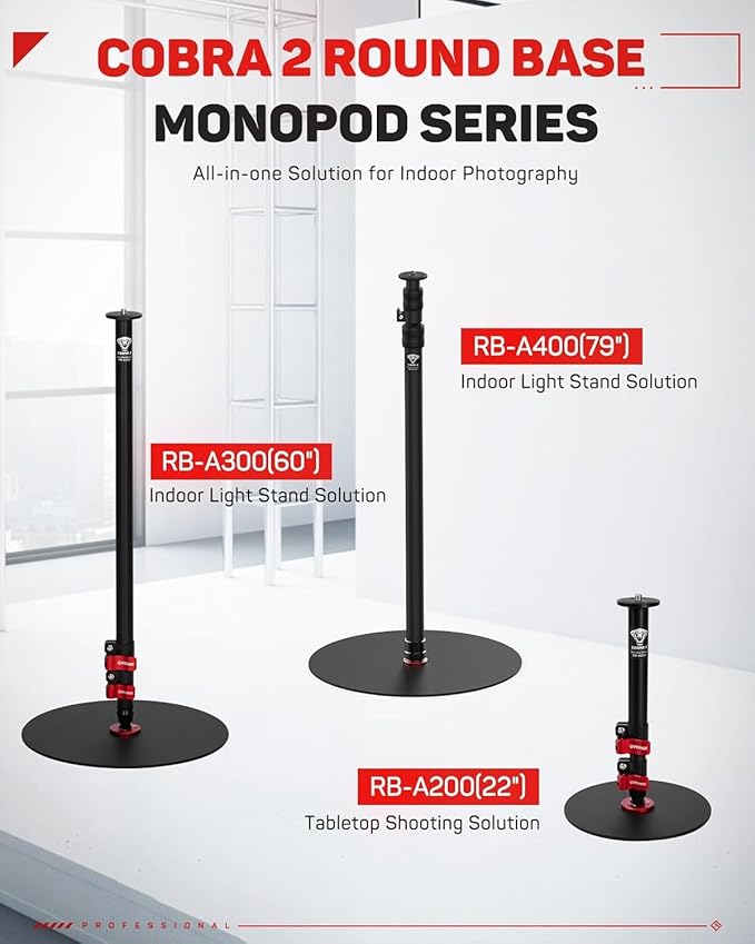 IFOOTAGE RB-A400 Round Base Light Stand Monopod, 79" Tripod Monopod for Cameras, Lights, Webcam, Live Streaming, Vlogging, Payload 22LBS(2 Pack)