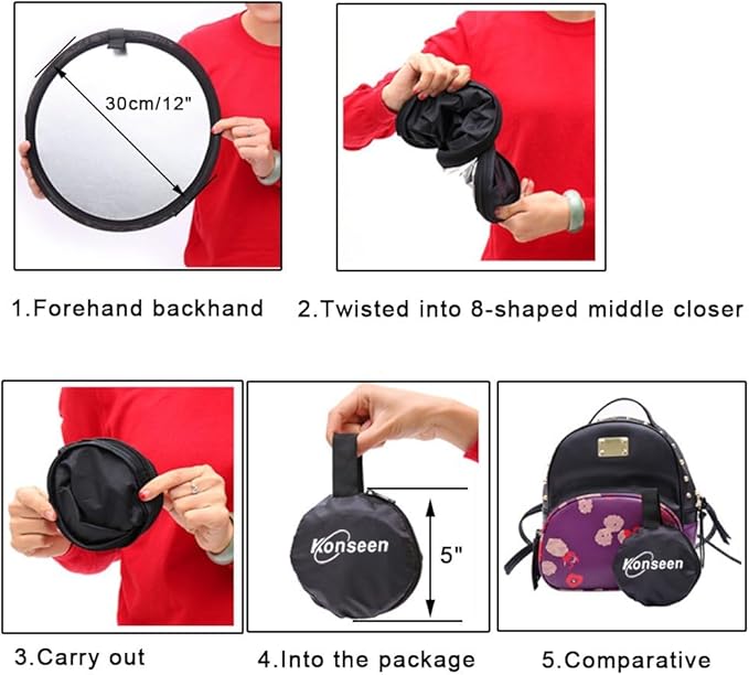 REFLEX CAMERA 7-in-1 Photography Reflector (Round)– Translucent/Silver/Gold/White/Black/Blue/Green – Light Diffuser & Chroma Key Background Kit with Carrying Case (80cm/31)