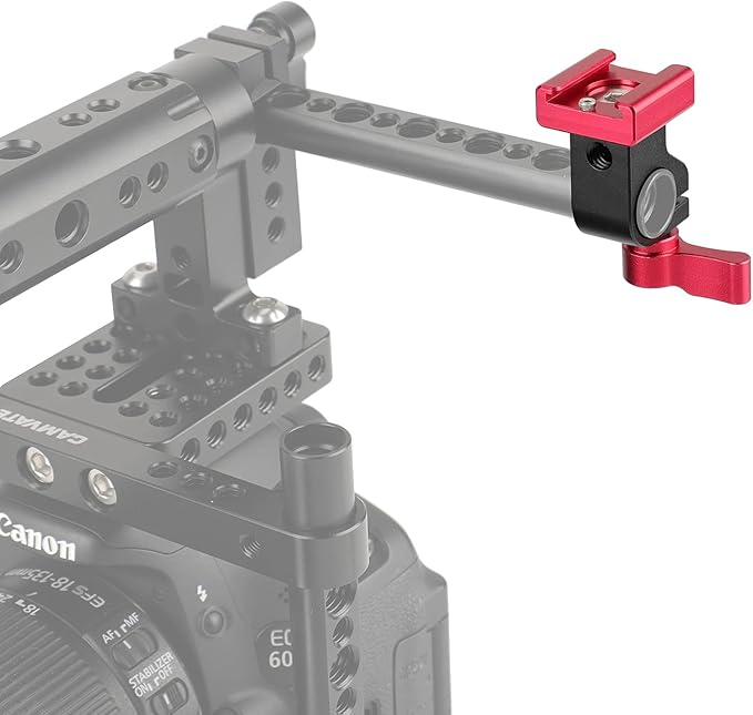 CAMVATE 15mm Side Single Rod Clamp with Cold Shoe Mount Adapter for Camera Accessories(Red) - 2811