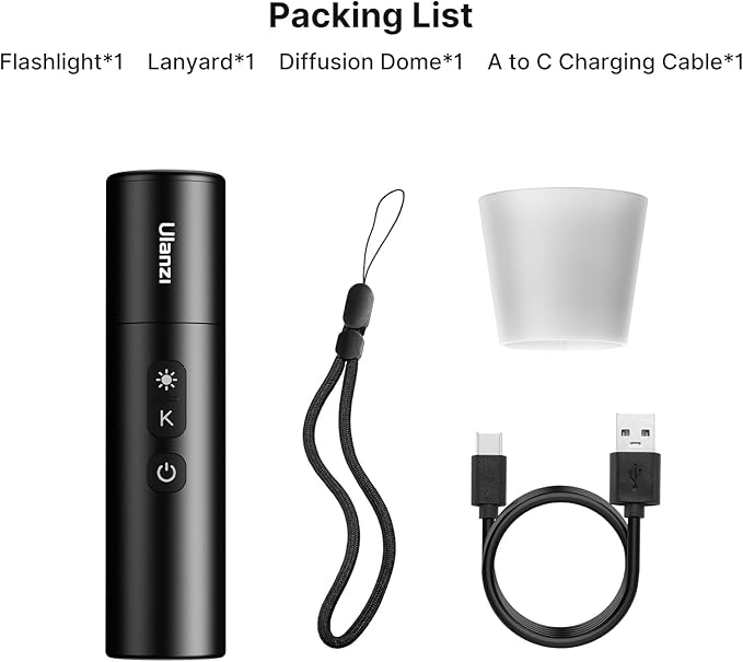 ULANZI LM07 LED Photography Flashlight, Handheld Videography Fill Light Spotlight 2000K-5500K-8000K Bi-Color Zoomable 2000mAh Rechargeable Portable Video Light for Photo, Video, Content Creation