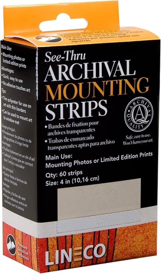 Lineco See-Thru Polyester Mounting Strips, Hingeless Mount Artwork to Mats, Sturdy for Prints, Documents, Photos, Paper and More. 4 inches, Pack of 120