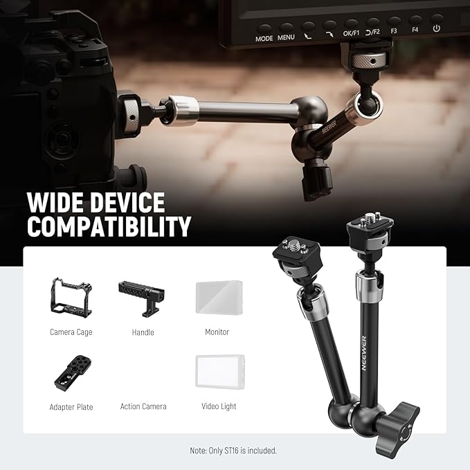 NEEWER 11" Articulating Magic Arm with 360° Ball Heads & Locating Pins for ARRI, Camera Monitor Mount with 1/4" Screws for DSLR Action Camera Monitor Video Light Compatible with SmallRig Cage Rig,ST16