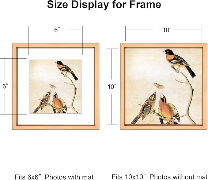 BKABOT 10x10 Picture Frame, Gold Metal Square Photo Frames with HD Glass, Fits 6x6 with Mat or 10 x 10 without Mat, Display for Wall and Table, 1 Pack