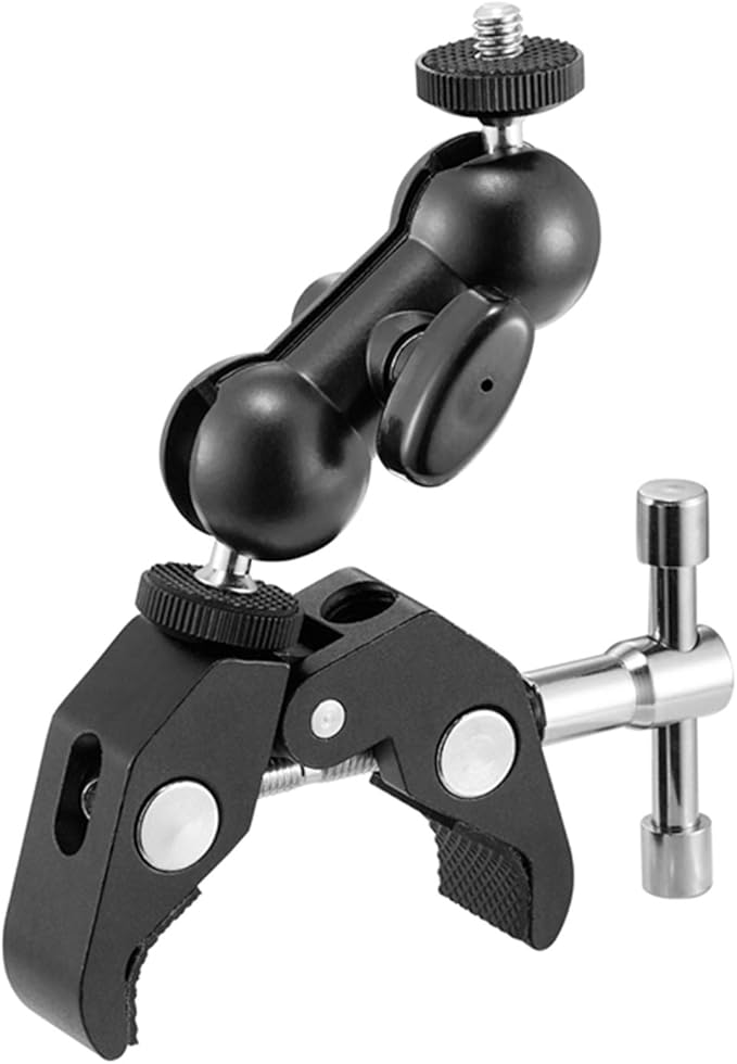 WANBY Double Ballhead Magic Arm Camera Clamp Mount Monitor Mount Bracket with Super Clamp with 1/4" and 3/8" Thread for DSLR Camera Rig, LCD Monitor, LED Flash Lights