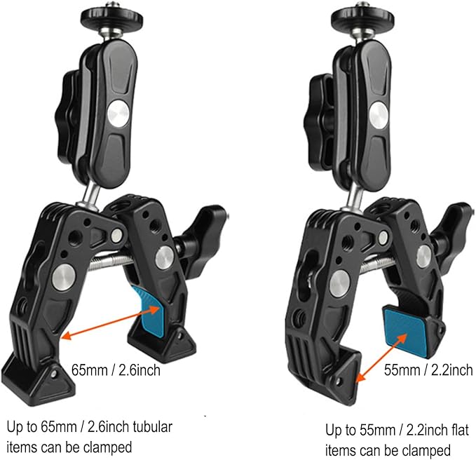 Camera Super Clamp Mount,with Magic Arm Action Camera Mount with 1/4" & 3/8" Screw Thread for Camera Cage/Lights/Monitor/Shelves/Rods/Cross Bars-A016