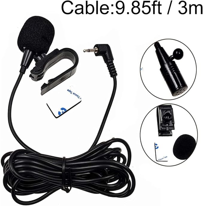 3.5mm Car Microphone, Mic for Car Vehicle Head Unit GPS DVD Enabled Stereo Audio Radio Assembly Mic with 3m Cable, Plug and Play