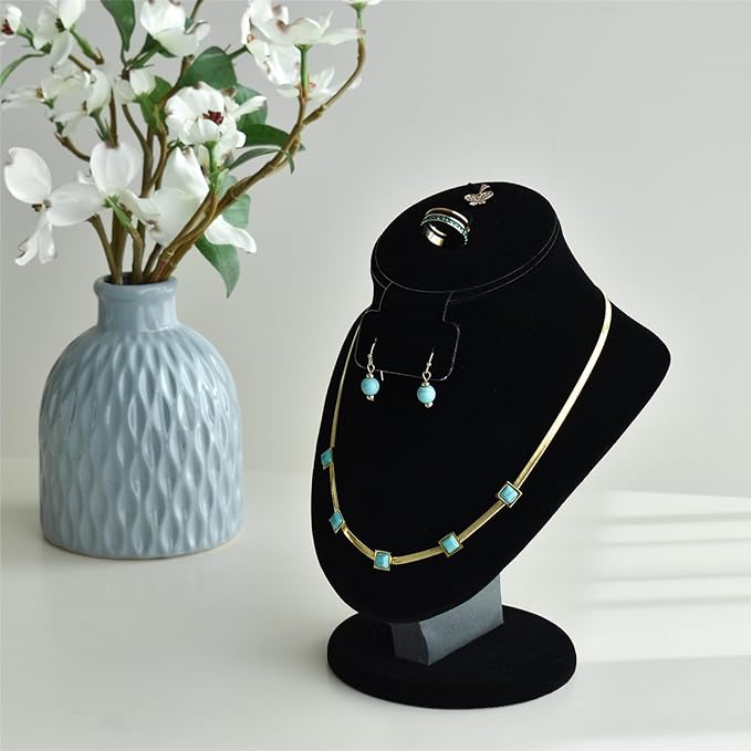 MOOCA 3 Pcs Set Black Velvet Combination Display Jewelry Stand Bust for Necklaces, Earrings, Rings, Jewelry Display For Vendors